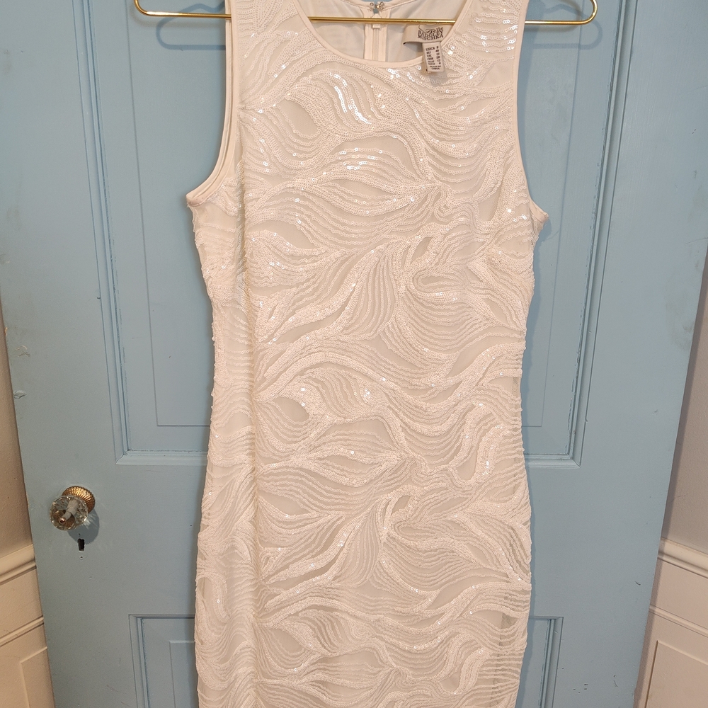 Badgley Mischka Blue Tiered Embellished Sheath Dress